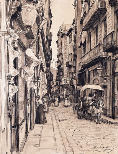 Boira Straat richting Llana Plein, Barcelona door Dionisio Baixeras Verdaguer