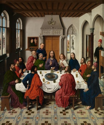 Detail van het Drieluik van het Laatste Avondmaal, van het Altaarstuk van het Heilig Sacrament, ca. 1464-68 (detail) door Dirck Bouts
