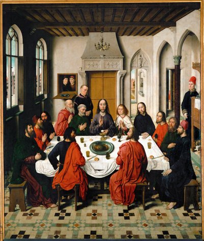 Het Avondmaal (olieverf op doek) door Dirck Bouts