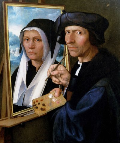 Jacob Cornelisz. van Oostsanen Painting a Portrait of His Wife door Dirck Jacobsz