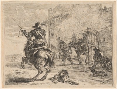 Een Paard dat Tegen een Paal Plast door Dirck Stoop