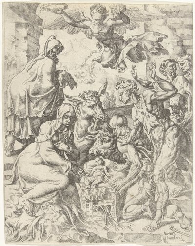 Aanbidding der herders door Dirck Volckertsz. Coornhert (attributed to)