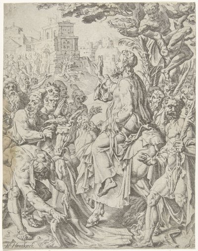 Intocht in Jeruzalem door Dirck Volckertsz. Coornhert (attributed to)
