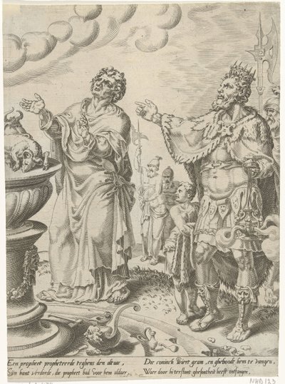 Koning Jerobeam en de godsman voor het altaar door Dirck Volckertsz. Coornhert (attributed to)