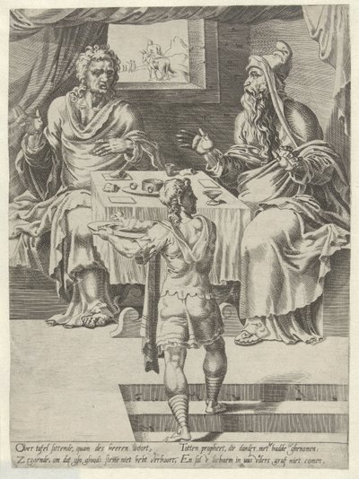 Maaltijd van de godsman en de oude profeet door Dirck Volckertsz. Coornhert (attributed to)