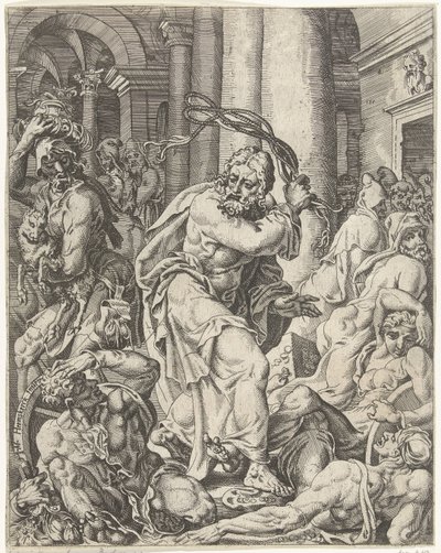 Verdrijving van de geldwisselaars uit de tempel door Dirck Volckertsz. Coornhert (attributed to)