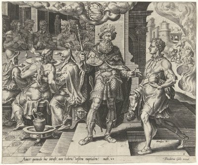 Bestraffing van de man zonder bruiloftskleding door Dirck Volckertsz. Coornhert