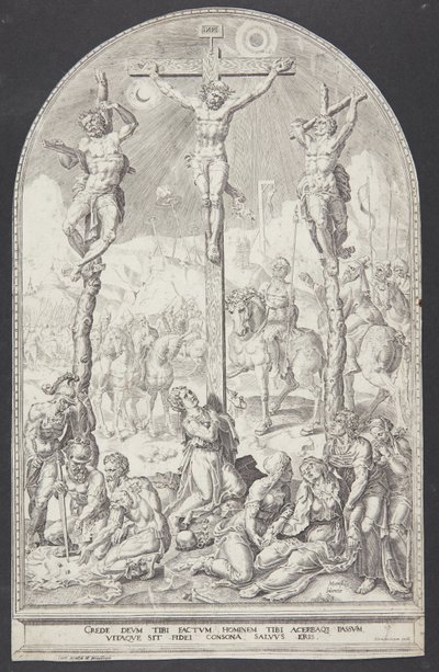 Christus aan het kruis tussen de twee dieven door Dirck Volckertsz. Coornhert
