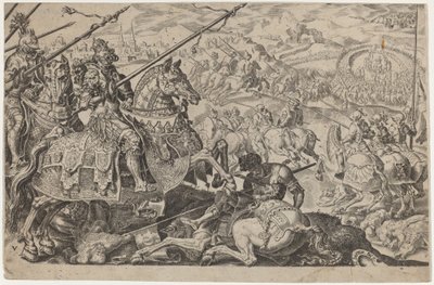 Suleiman de Prachtige Gedwongen het Beleg van Wenen op te Heffen door Dirck Volckertz Coornhert, after Maerten van Heemskerck