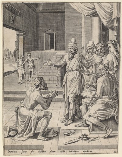 De koning vergeeft zijn dienaar zijn schuld door Dirck Volckertz Coornhert after Maerten van Heemskerck