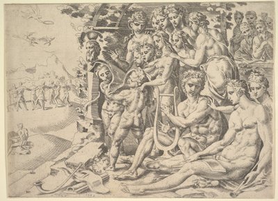 Apollo en de Muzen door Dirck Volkertsen Coornhert