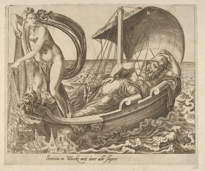 Fortuin waakt niet over alle slapers uit Zes uitspraken over fortuin, ca. 1560 door Dirck Volkertsen Coornhert
