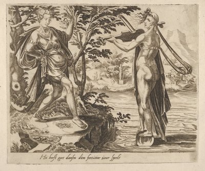 Degene aan Wie Fortuna Speelt Zal Vrolijk Dansen uit Zes Spreuken over Fortuna, ca. 1560 door Dirck Volkertsen Coornhert