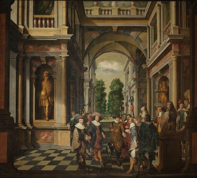 Een zeven-delige decoratieve reeks: Een galerij door Dirck van Delen
