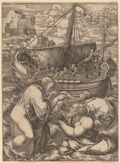 Sint Petrus loopt op het water door Dirk Jacobsz Vellert