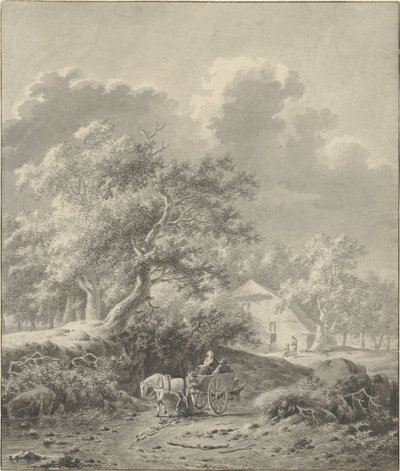 Landschap met paard en wagen door Dirk Jan van der Laan