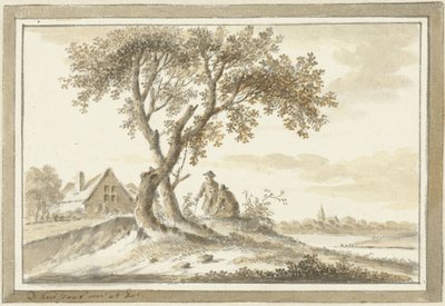 Landschap met twee mannen onder een boom door Dirk Kuipers