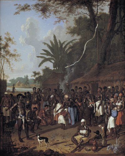 Rituele slavenpartij op een suikerplantage in Suriname door Dirk Valkenburg
