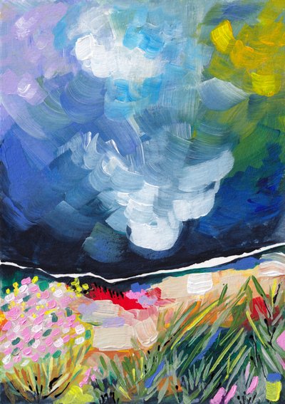 Levendig abstract veld met lucht door Dirkie Nell