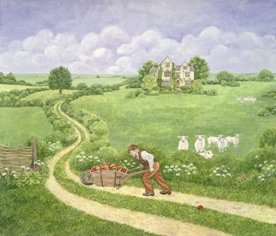 De appelkruiwagen: Joseph Poorgrass rijdt een kruiwagen met appels naar Bathshebas woning, uit Ver van het rumoerige gedruis, door Thomas Hardy door Ditz