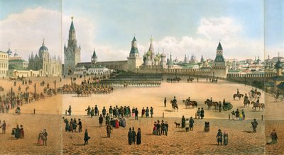 Kathedraal van Sint-Basilius gezien vanaf het Kremlin, uit een panorama van Moskou, gegraveerd door Philippe Benoist en Aubrun, ca. 1840 door Dmitri Indieitzeff
