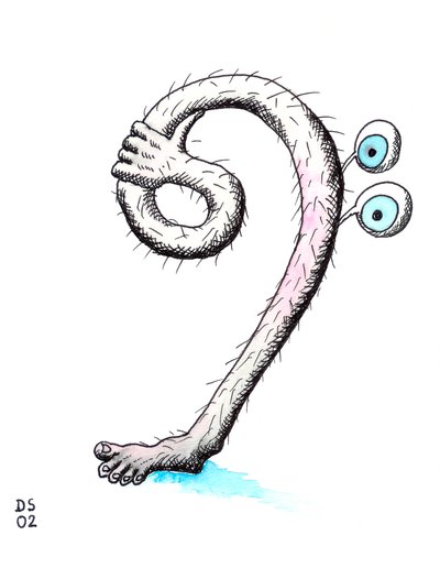 Harige bassleutel - een bassleutel getekend als een been met een hand die het vasthoudt door Dmitri Smirnov