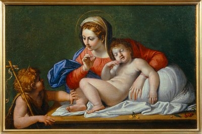 De Maagd en Kind Jezus met Johannes de Doper, ook bekend als De Stilte - Maagd Maria met kind en Johannes de Doper ... door Domenichino (1581-1641)