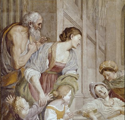 Verhaal van St. Cecilia: Dood van St. Cecilia, detail (Fresco) door Domenichino