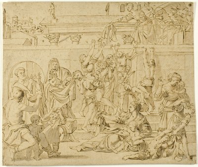 Sint Cecilia deelt aalmoezen uit aan de armen door Domenichino