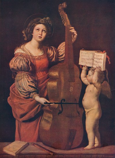 Sint Cecilia met een engel die een muziekpartituur vasthoudt, 1617-1618 door Domenichino