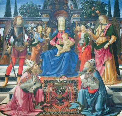 Madonna en Kind met de aartsengelen en met de heilige bisschoppen Justus en Zenobius door Domenico (1449 94) Ghirlandaio
