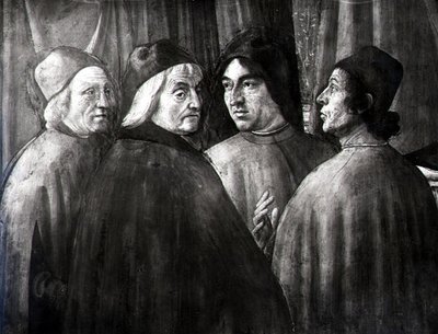 Zacharias in de tempel, detail van mannengroep door Domenico Ghirlandaio