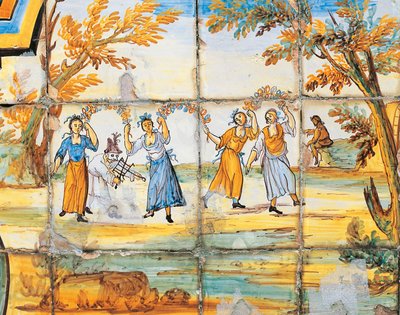 Detail van majolica-decoratie van het Klooster van de Arme Klaren door Domenico Antonio Vaccaro