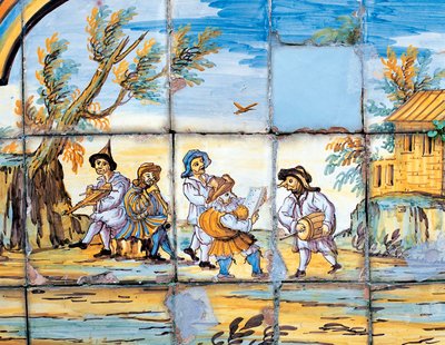 Detail van majolica-decoratie van Klooster van de Arme Klaren door Domenico Antonio Vaccaro