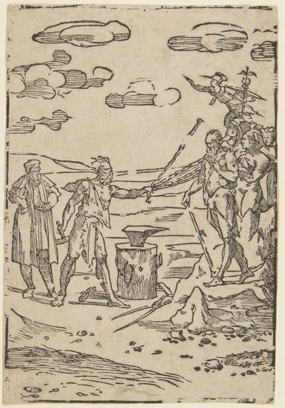 De smid, nummer 5 uit de serie De praktijk van de alchemie door Domenico Beccafumi