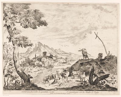 Landschap met herders en vee door Domenico Bernardo Zilotti