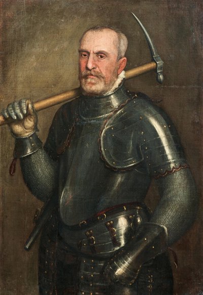 Portret van Giulio Savorgnan 1510-1595 met Houweel, ca. 1565 door Domenico Brusasorzi