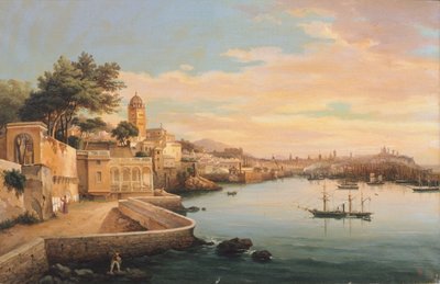 Uitzicht op Genua vanuit de tuinen van Palazzo Doria Pamphilj door Domenico Cambiaso