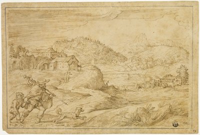Rivierlandschap met Sint Rochus en een Kind Reizend met Hond door Domenico Campagnola