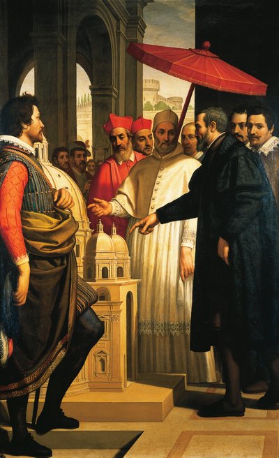 Michelangelo presenteert het model voor de voltooiing van de Sint-Pieter aan paus Pius IV door Domenico Cresti