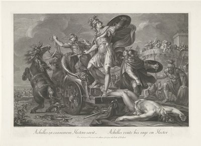 Achilles sleept het lijk van Hector achter zijn wagen door Domenico Cunego