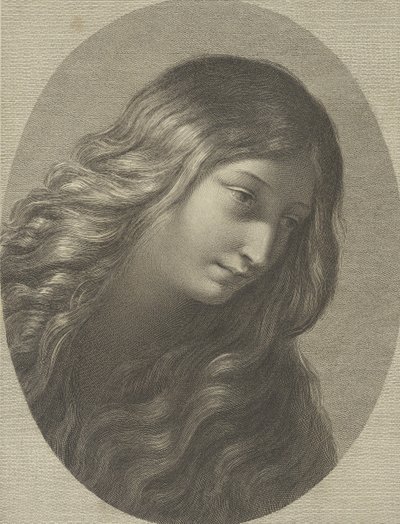 Het hoofd van Maria Magdalena, naar beneden kijkend naar rechts, in een ovaal kader, naar Ren... door Domenico Cunego