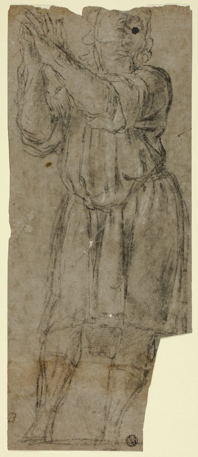 Man staande in gebed (recto); Draperiestudie (verso) door Domenico Fiasella