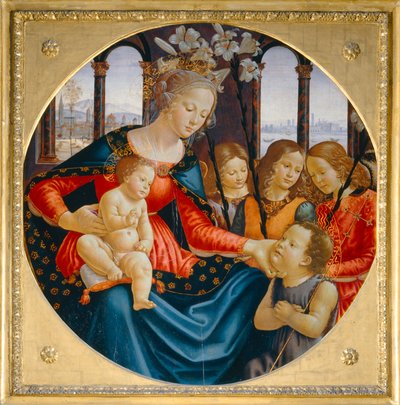 De Maagd en het Kind met de jonge Johannes de Doper en drie engelen ... door Domenico Ghirlandaio
