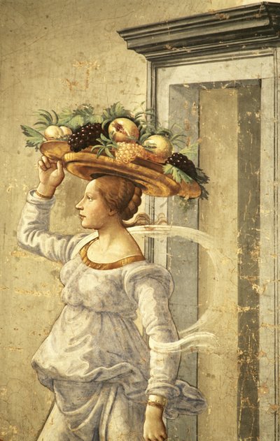 Vrouw die Fruit Draagt, uit de Geboorte van Johannes de Doper door Domenico Ghirlandaio