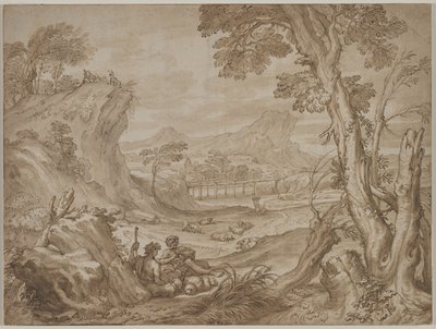Landschap met herders, ca. 1700 door Domenico I Piola