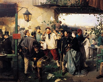 Nieuws van de Vrede van Villafranca, detail van schilderij door Domenico Induno door Domenico Induno