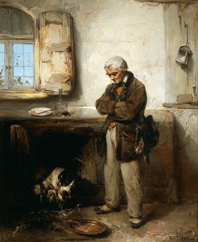 Oude man en hond door Domenico Induno