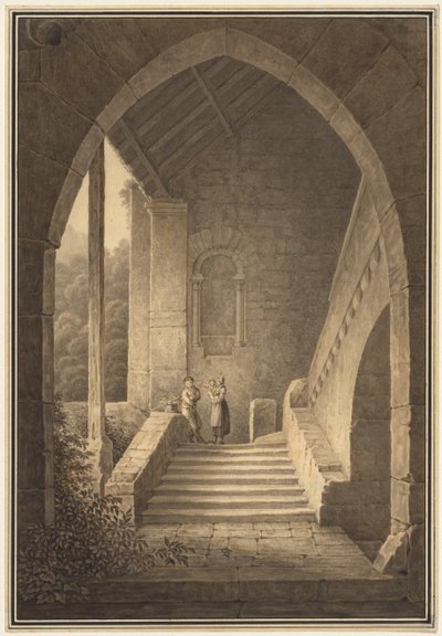 Buiten Trap van een Gotische Ruïne Treppenaufgang einer gotischen Ruine, 1830 door Domenico Quaglio