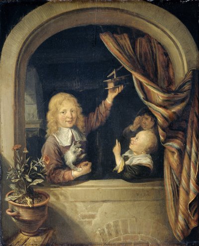 Kinderen met een muizenval door Domenicus van Tol